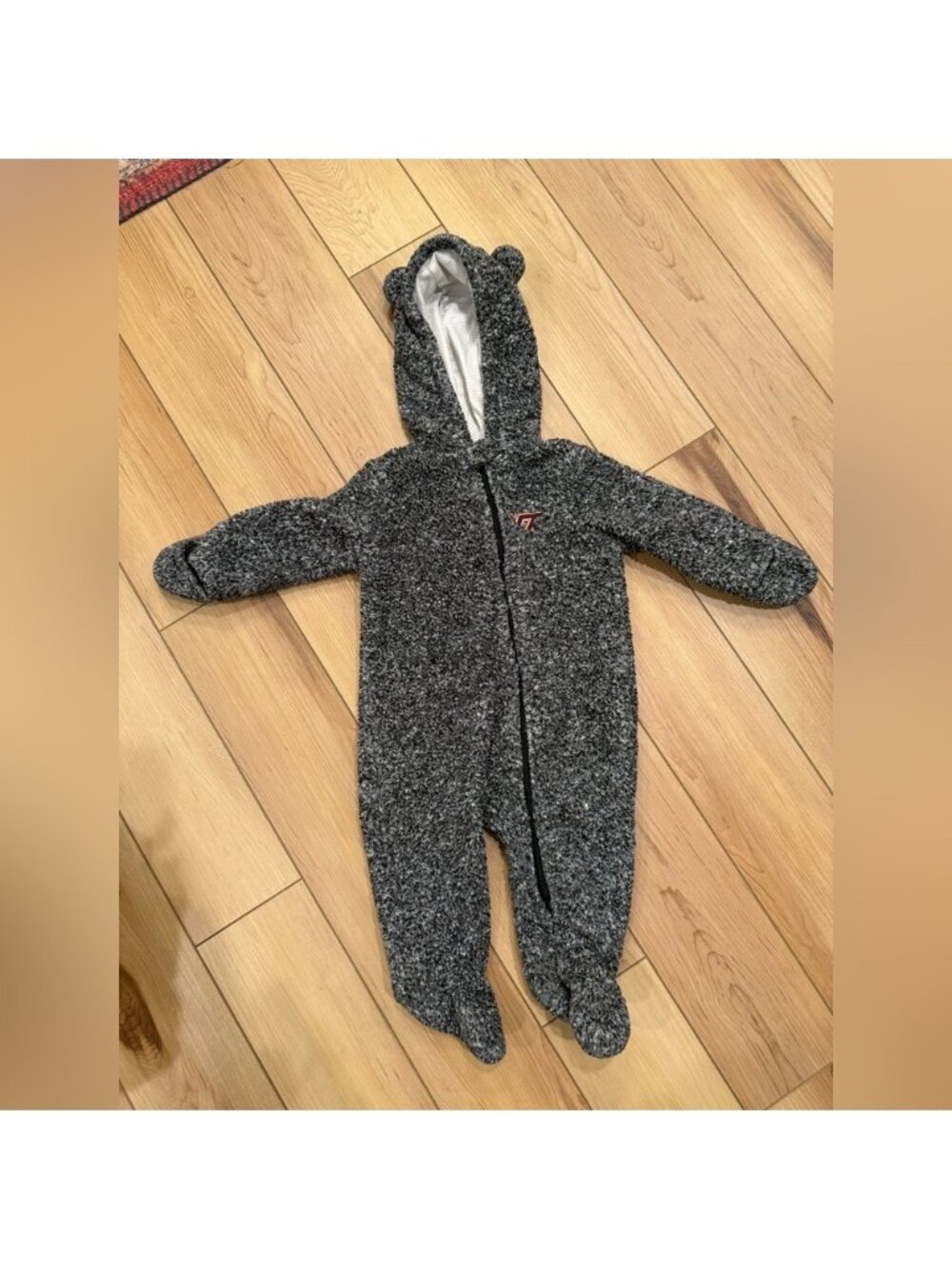 Cozy Gray Hooded Baby Footie with Ear Detail